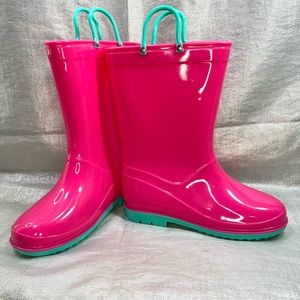 Girls Vibrant Pink Rain Boots with Teal Accents Size Little Kid 3 (EU34)